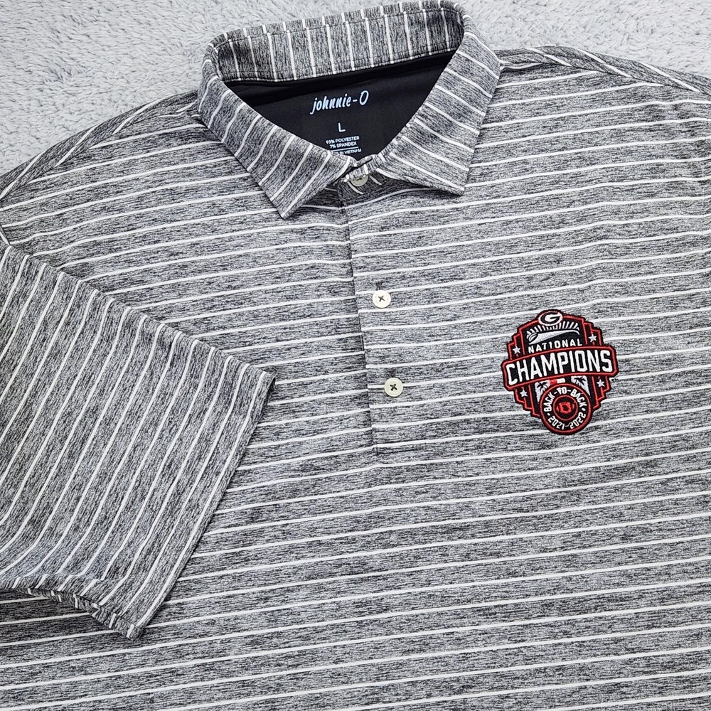 Georgia Bulldogs Shirt Mens Large Johnnie-O Gray NCAA Football Polo Champions